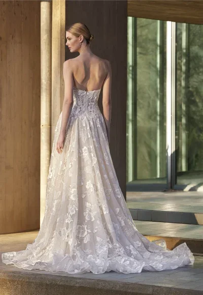 Romantic And Feminine Strapless Floral-Embroidered A-Line Wedding Dress by Pronovias - Image 3
