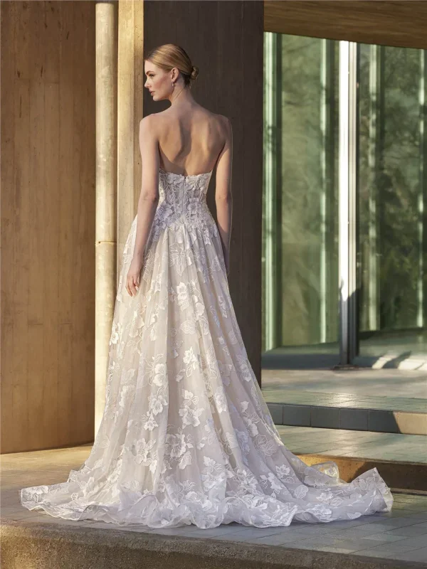 Romantic And Feminine Strapless Floral-Embroidered A-Line Wedding Dress by Pronovias - Image 3