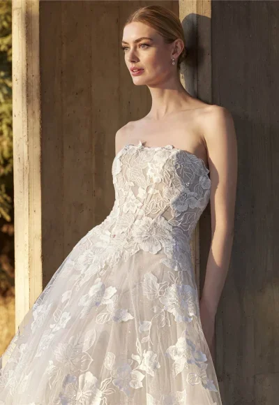 Romantic And Feminine Strapless Floral-Embroidered A-Line Wedding Dress by Pronovias - Image 2