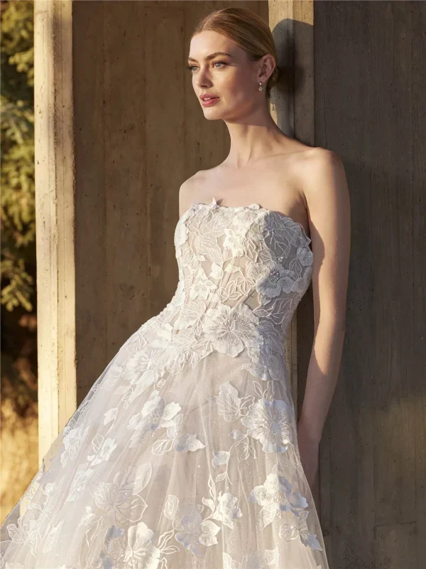 Romantic And Feminine Strapless Floral-Embroidered A-Line Wedding Dress by Pronovias - Image 2