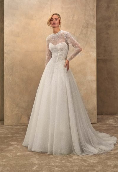 Dramatic And Feminine Pearl-Embellished Tulle Ball Gown by Demetrios - Image 3