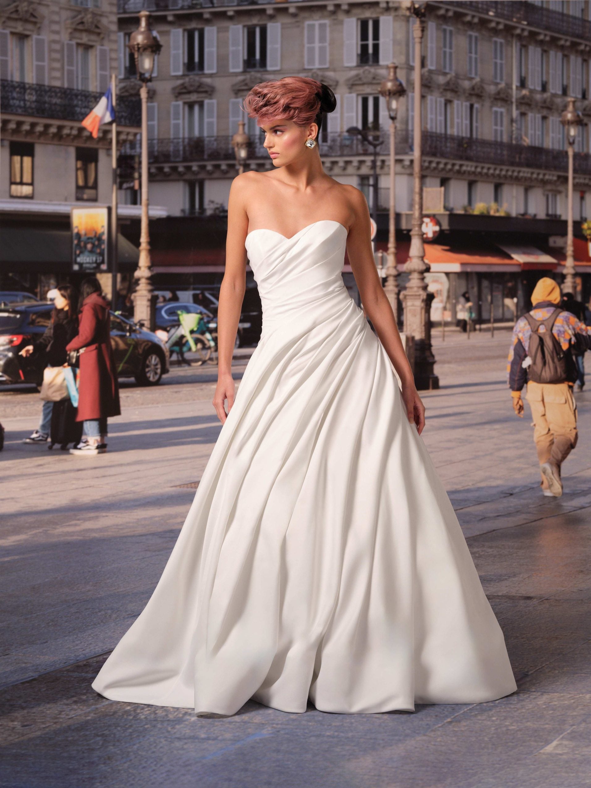 Sculptural Silk A-Line Wedding Dress With Buttons Kleinfeld Bridal - Main Image