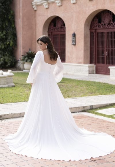 Plus-Size Silk Long Sleeve A-Line Wedding Dress With Slit by Allure Bridals - Image 2