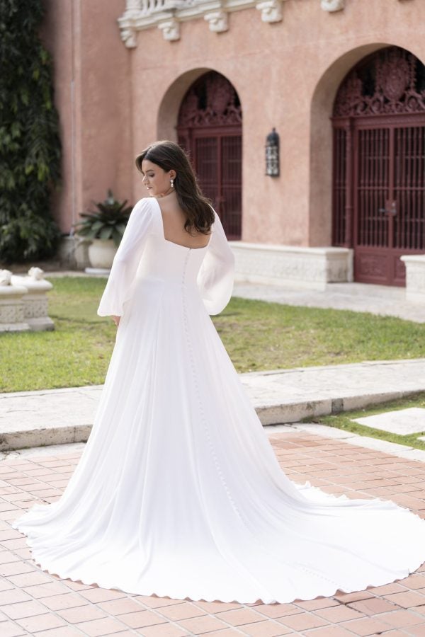 Plus-Size Silk Long Sleeve A-Line Wedding Dress With Slit by Allure Bridals - Image 2