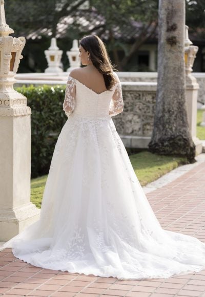 Plus-Size Off-The-Shoulder Long Sleeve Tulle A-Line Wedding Dress by Allure Bridals - Image 2