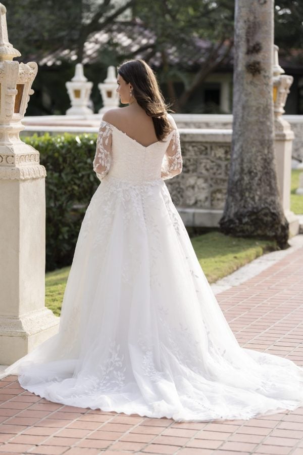 Plus-Size Off-The-Shoulder Long Sleeve Tulle A-Line Wedding Dress by Allure Bridals - Image 2