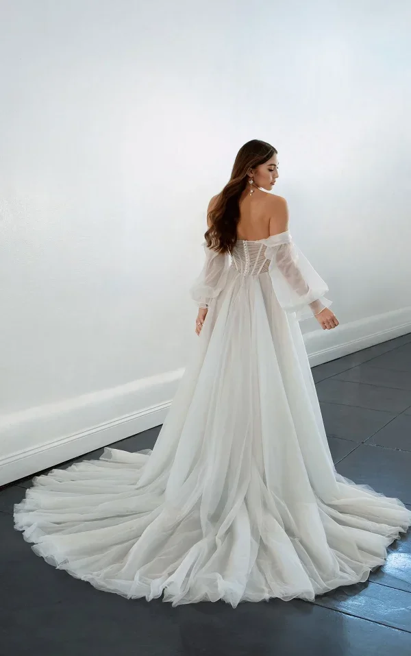 Strapless Tulle A-Line Wedding Dress With Detachable Puff Sleeves by Martina Liana - Image 3
