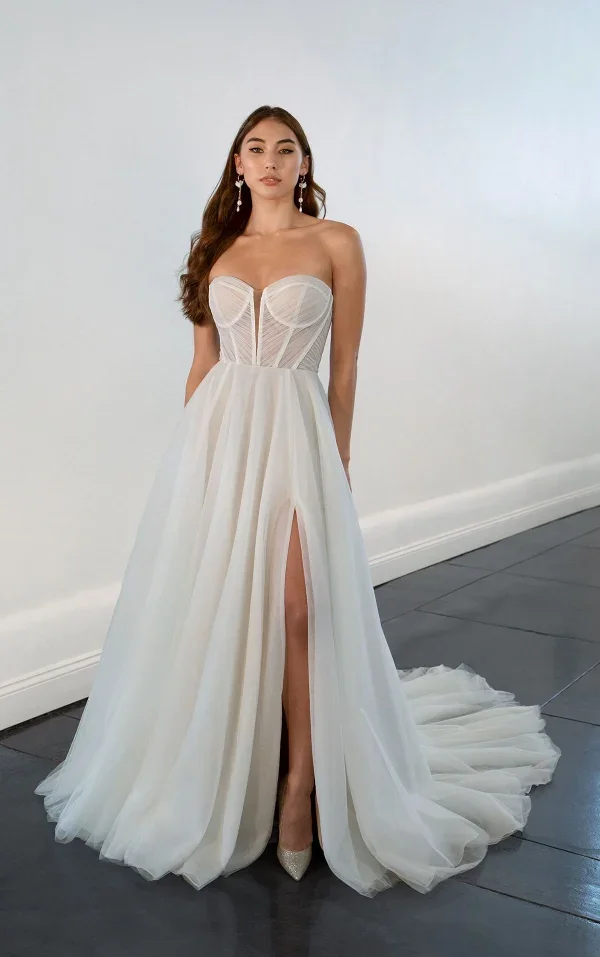 Strapless Tulle A-Line Wedding Dress With Detachable Puff Sleeves by Martina Liana - Image 2