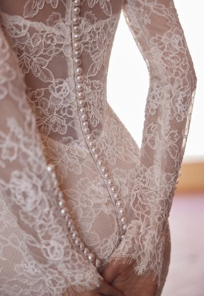 Plus-Size Long Sleeve Lace Sheath Wedding Dress With Pearl Buttons by Love by Pnina Tornai - Image 2