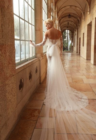 Sexy And Modern Floral-Embroidered Fit-And-Flare Wedding Dress With Detachable Sleeves by Love by Pnina Tornai - Image 2