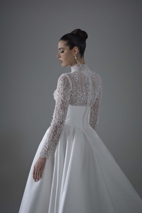 Chic And Regal High-Neck Long Sleeve Ball Gown With Buttons by Maison Signore - Image 2