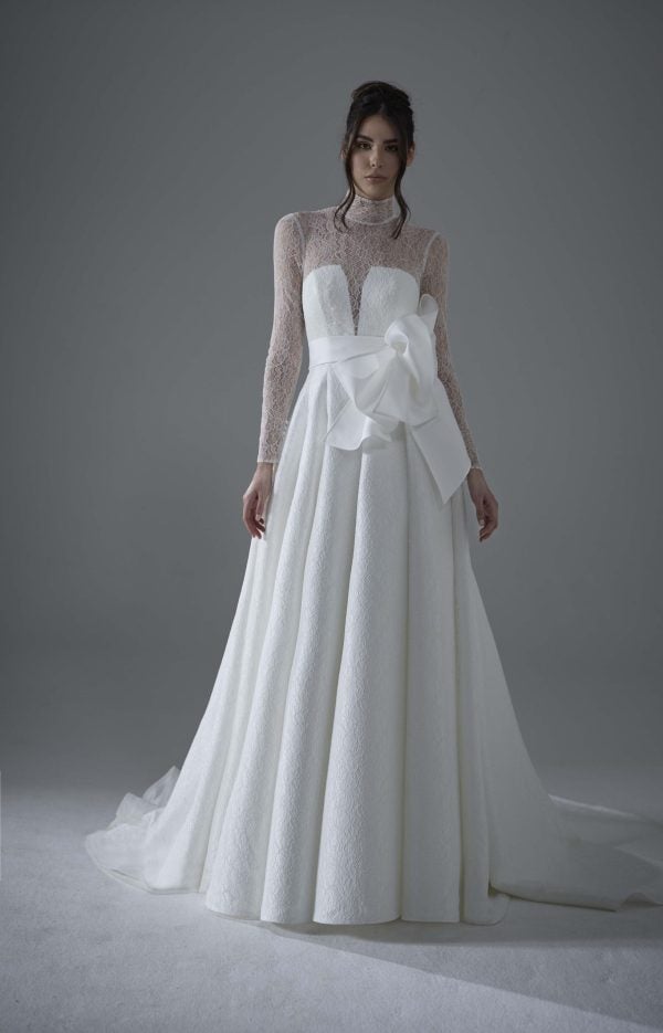 Elegant And Romantic Lace A-Line Wedding Dress With Detachable Bolero by Maison Signore - Image 1