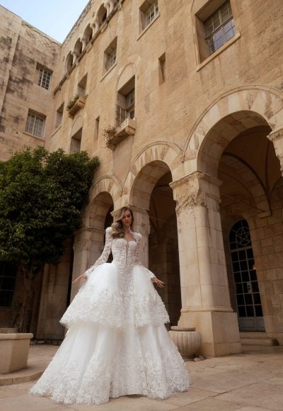 Dramatic Long Sleeve Lace And Silk Organza Ball Gown by Pnina Tornai