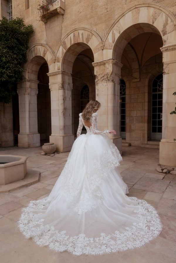Dramatic Long Sleeve Lace And Silk Organza Ball Gown by Pnina Tornai - Image 2