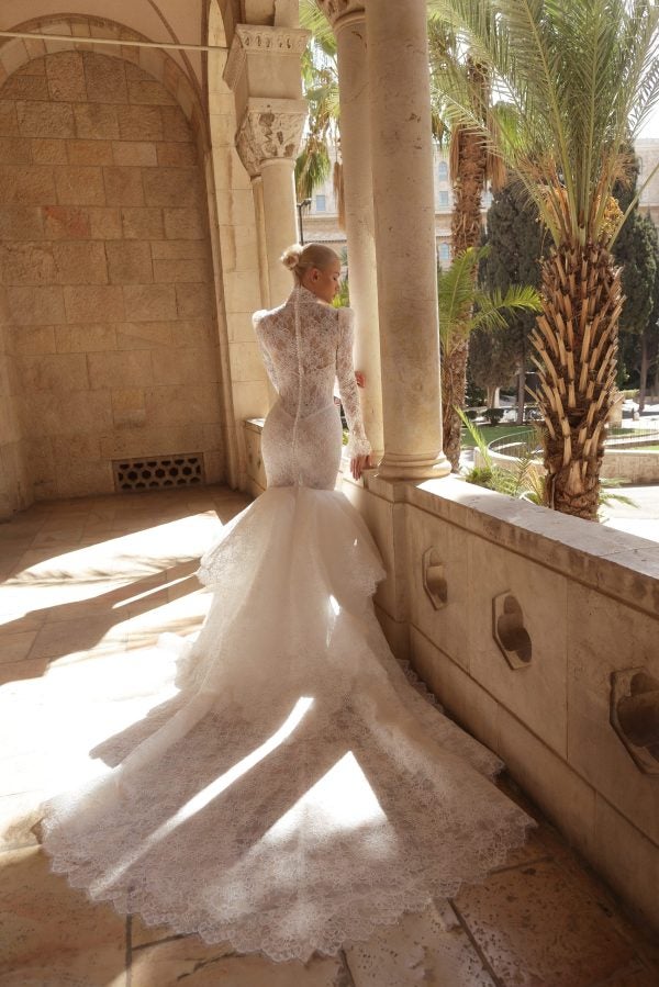 Chic And Romantic Lace High-Neck Long Sleeve Mermaid Wedding Dress by Pnina Tornai - Image 2