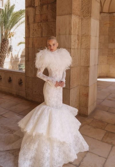 Chic And Romantic Lace High-Neck Long Sleeve Mermaid Wedding Dress by Pnina Tornai - Image 3