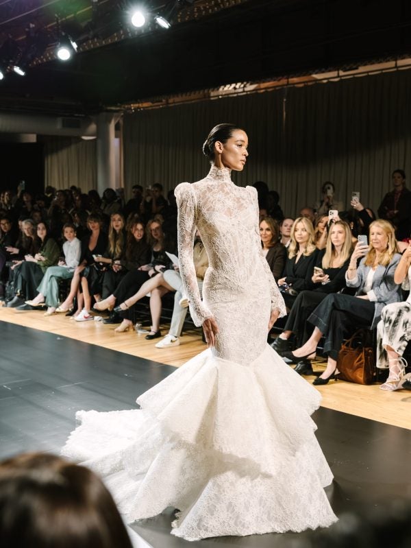 Chic And Romantic Lace High-Neck Long Sleeve Mermaid Wedding Dress by Pnina Tornai - Image 4