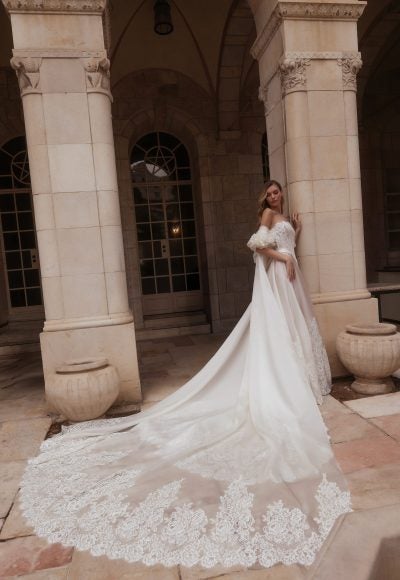 Romantic Strapless Lace And Silk Organza A-Line Wedding Dress With Cape by Pnina Tornai - Image 2