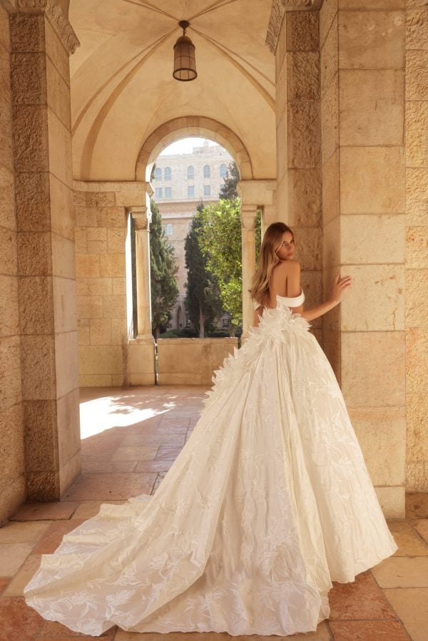 Romantic And Dramatic Hand-Painted Silk Jacquard Ball Gown by Pnina Tornai - Image 2