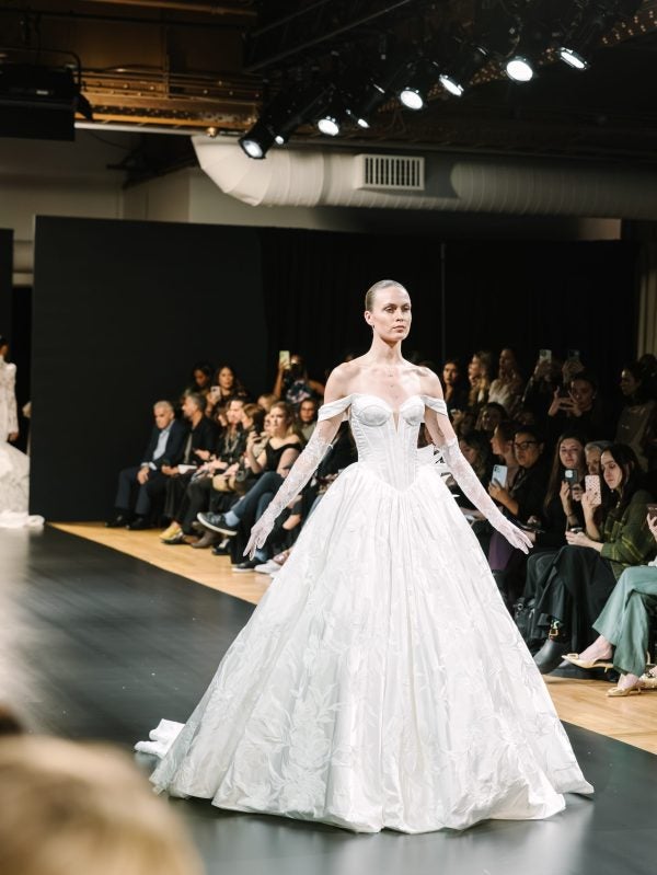 Romantic And Dramatic Hand-Painted Silk Jacquard Ball Gown by Pnina Tornai - Image 3