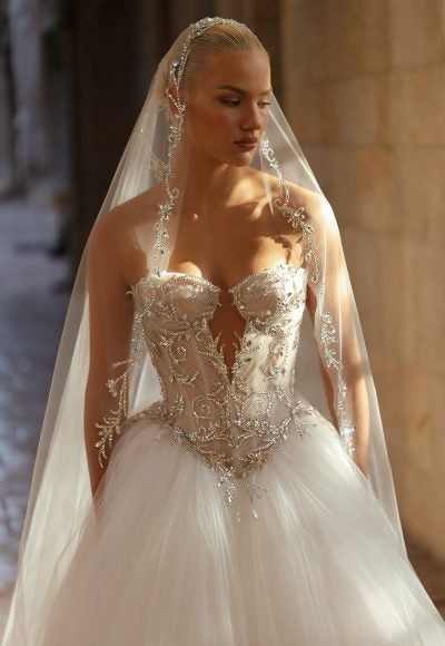 Sparkly Strapless Basque-Waist Tulle Ball Gown by Pnina Tornai - Image 3