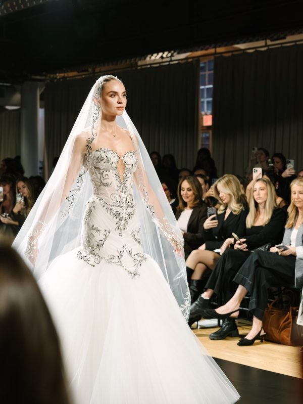 Sparkly Strapless Basque-Waist Tulle Mermaid Wedding Dress by Pnina Tornai - Image 3