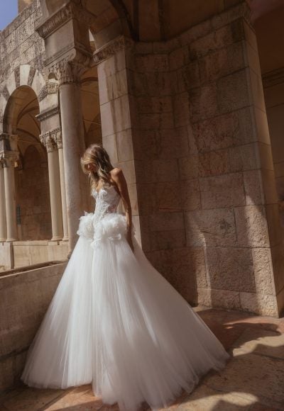 Strapless Embellished Satin And Tulle Ball Gown With 3D Florals by Pnina Tornai