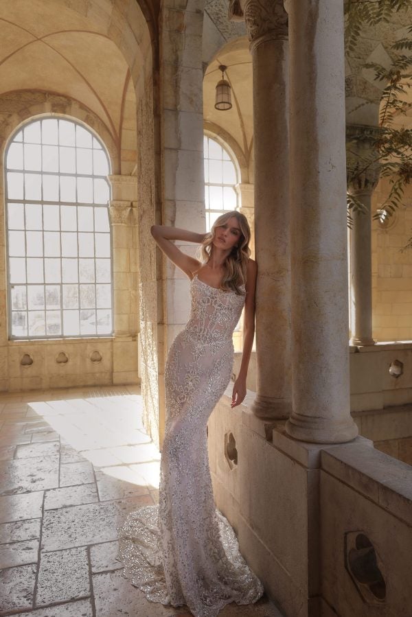 Strapless Crystal-Embellished Sheath Wedding Dress by Pnina Tornai - Image 1