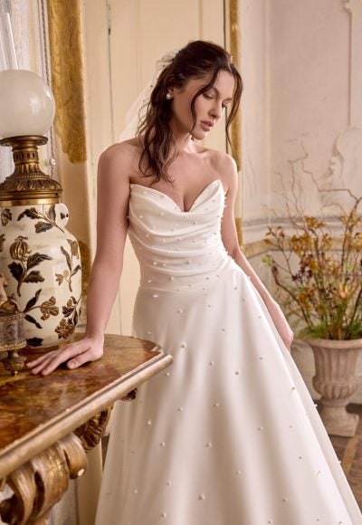 Strapless Pearl-Adorned A-Line Wedding Dress With Buttons by Justin Alexander - Image 2
