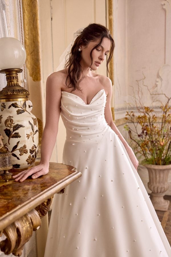 Strapless Pearl-Adorned A-Line Wedding Dress With Buttons by Justin Alexander - Image 2