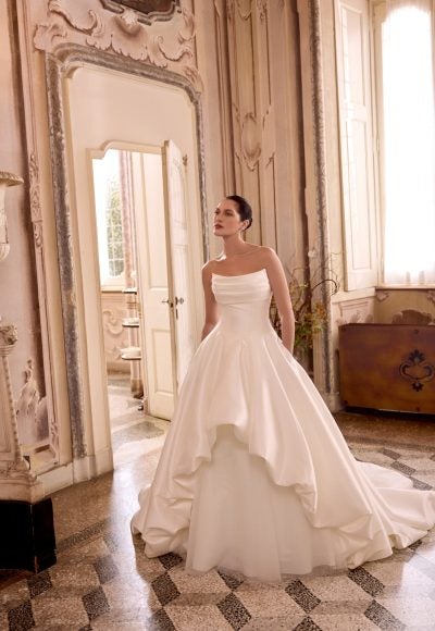 Strapless Silk Ball Gown With High-Low Bubble Hem by Justin Alexander - Image 3