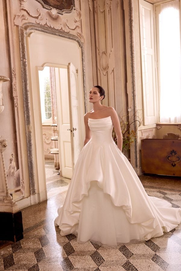 Strapless Silk Ball Gown With High-Low Bubble Hem by Justin Alexander - Image 3