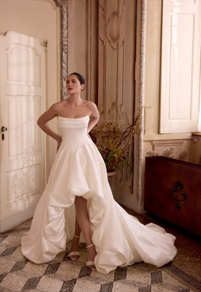 Strapless Silk Ball Gown With High-Low Bubble Hem by Justin Alexander