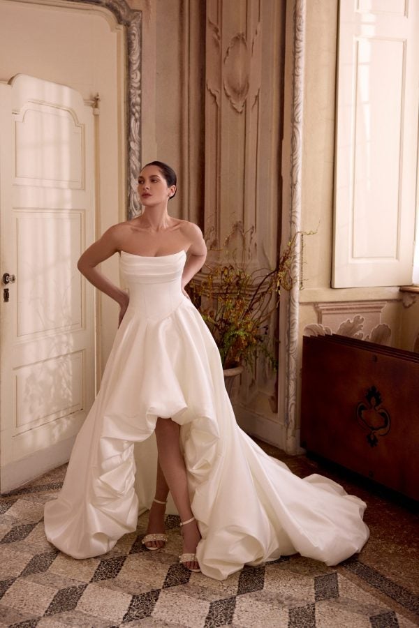 Strapless Silk Ball Gown With High-Low Bubble Hem by Justin Alexander - Image 1