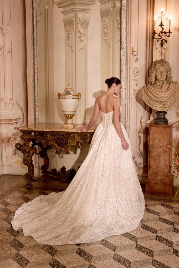 Plus-Size Strapless Basque-Waist Lace Ball Gown With Buttons by Justin Alexander - Image 3