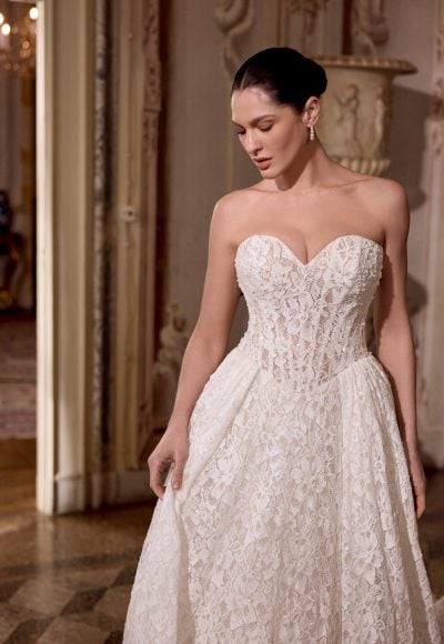 Plus-Size Strapless Basque-Waist Lace Ball Gown With Buttons by Justin Alexander - Image 2