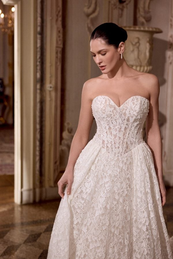 Plus-Size Strapless Basque-Waist Lace Ball Gown With Buttons by Justin Alexander - Image 2