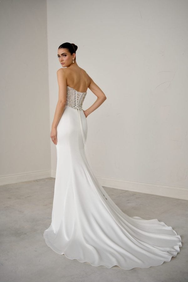 Strapless Embellished Silk Fit-And-Flare Wedding Dress by Justin Alexander Signature - Image 3