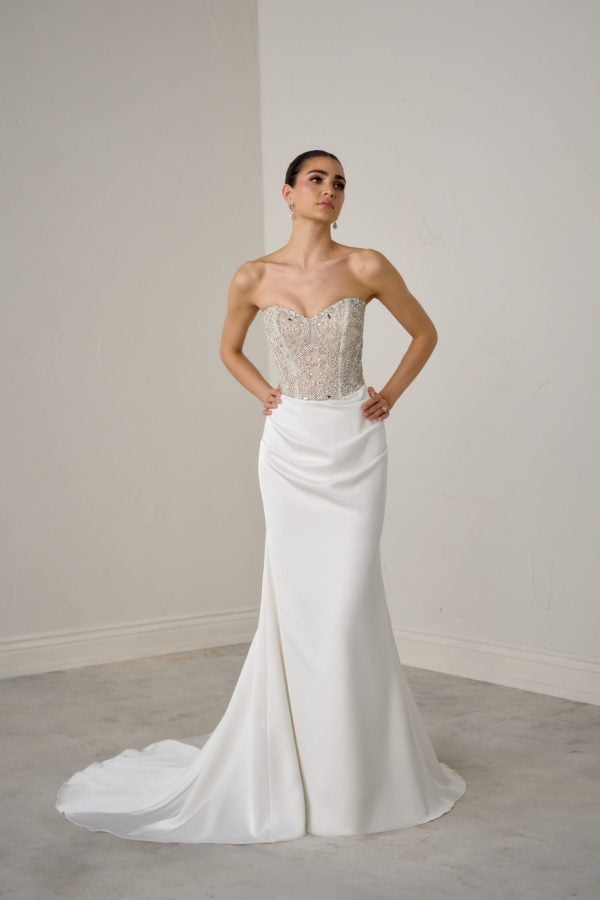 Strapless Embellished Silk Fit-And-Flare Wedding Dress by Justin Alexander Signature - Image 1
