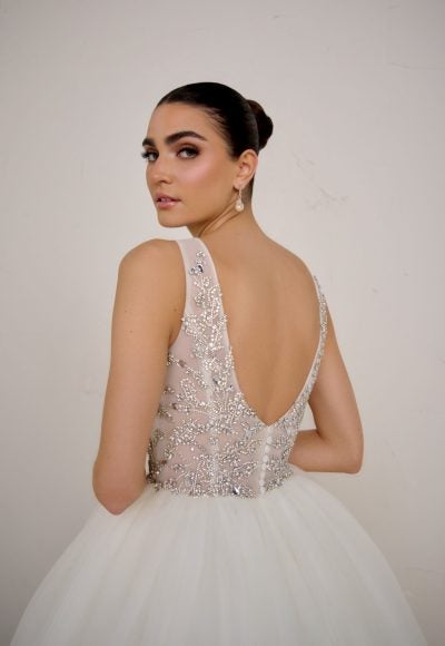 Plus-Size V-Neck Sparkly Tulle Ball Gown With Open Back by Justin Alexander Signature - Image 4