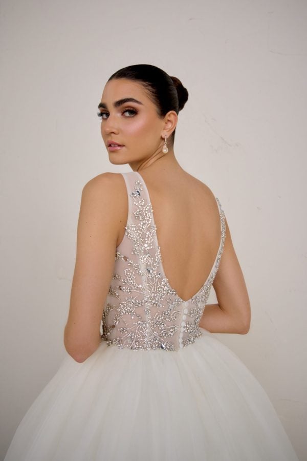 V-Neck Sparkly Tulle Ball Gown With Open Back by Justin Alexander Signature - Image 4