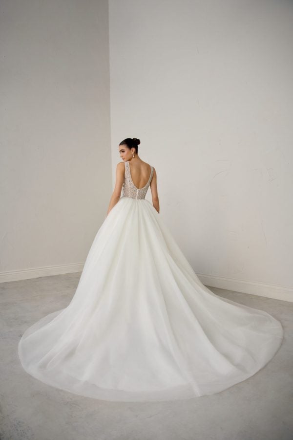 Plus-Size V-Neck Sparkly Tulle Ball Gown With Open Back by Justin Alexander Signature - Image 3