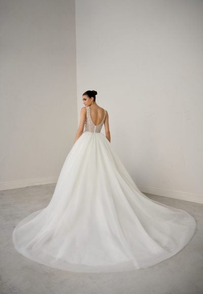 V-Neck Sparkly Tulle Ball Gown With Open Back by Justin Alexander Signature - Image 3