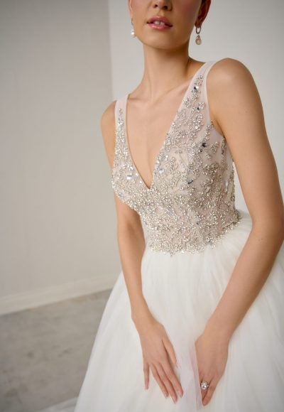 Plus-Size V-Neck Sparkly Tulle Ball Gown With Open Back by Justin Alexander Signature - Image 2