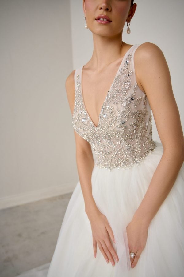 V-Neck Sparkly Tulle Ball Gown With Open Back by Justin Alexander Signature - Image 2