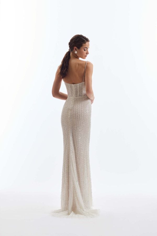 Fully-Embellished Sheath Wedding Dress With Detachable Bow Cape by Demetrios - Image 2