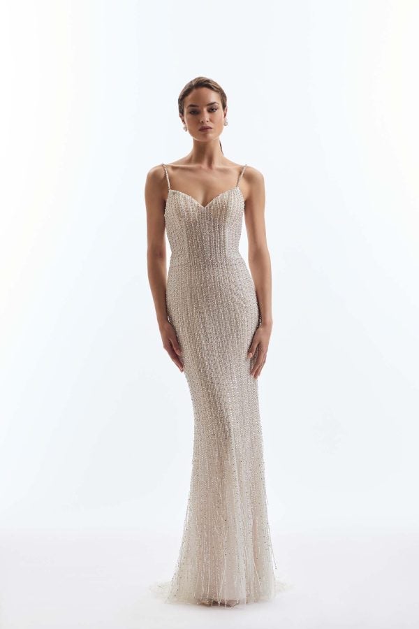 Fully-Embellished Sheath Wedding Dress With Detachable Bow Cape by Demetrios - Image 1