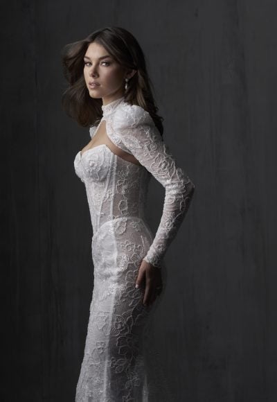 Floral Lace Sheath Wedding Dress With Detachable Topper by Allure Bridals - Image 2