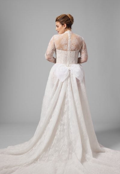 Plus-Size Basque-Waist Lace A-Line Wedding Dress With Detachable Bodysuit by Arava Polak - Image 2