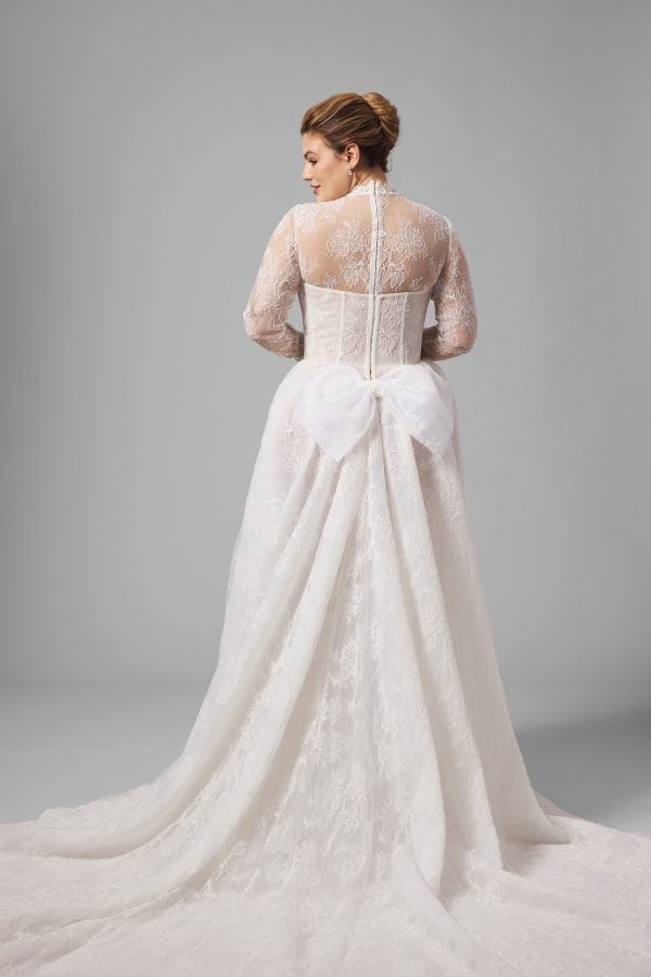 Plus-Size Basque-Waist Lace A-Line Wedding Dress With Detachable Bodysuit by Arava Polak - Image 2